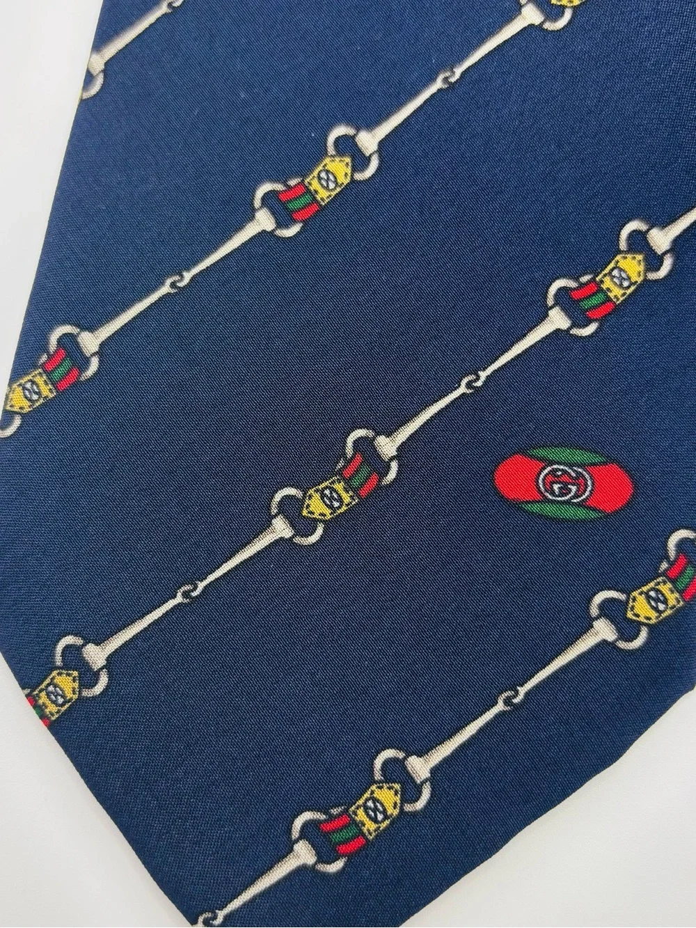 Vintage Gucci Horsebit Silk Tie Navy Equestrian Made in Italy 80s 90s